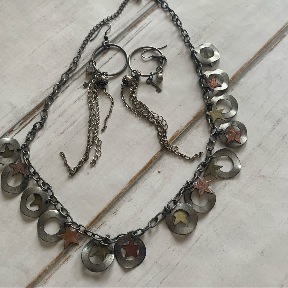 Metal stars Goth Necklace earrings bundle